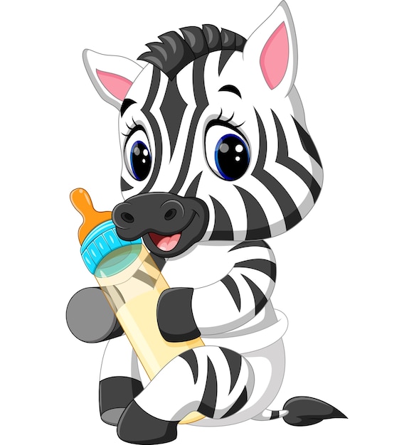 Download Cute baby zebra holding milk bottle | Premium Vector
