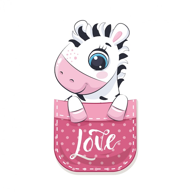 Download Cute baby zebra in pocket. | Premium Vector