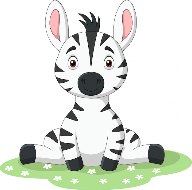 Cute baby zebra sitting in the grass | Premium Vector