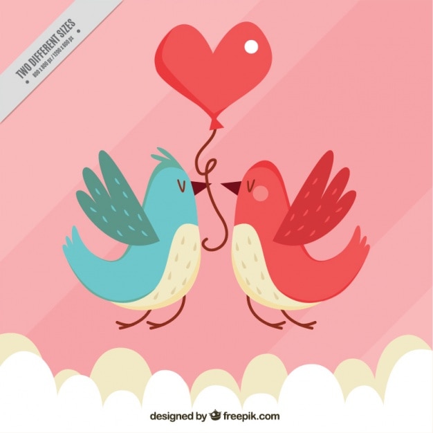Cute background of birds and balloon with\
heart-shaped