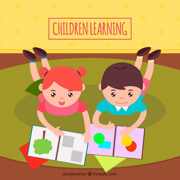 Cute background of happy children\
learning