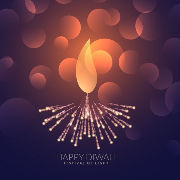 Cute background with candles and fireworks for\
diwali