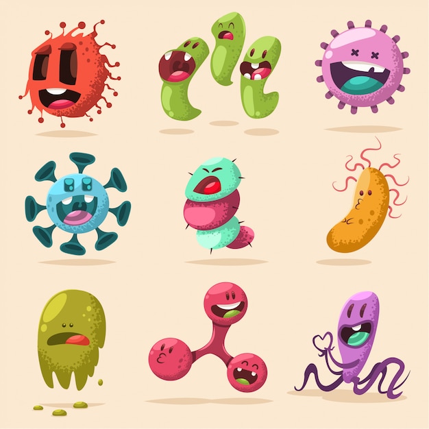 Premium Vector Cute Bacteria Virus Germ Cartoon Character Set