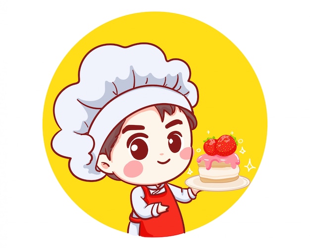 Download Free Cute Bakery Chef Boy Holding A Cake Smiling Cartoon Art Illustration Logo Premium Vector Use our free logo maker to create a logo and build your brand. Put your logo on business cards, promotional products, or your website for brand visibility.