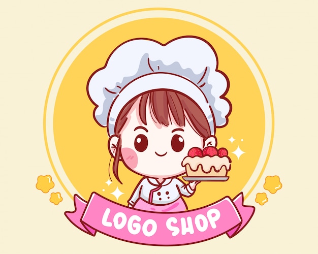 Download Free Cute Bakery Chef Girl Smiling Cartoon Art Holding Cake Strawberry Illustration Logo Premium Vector Use our free logo maker to create a logo and build your brand. Put your logo on business cards, promotional products, or your website for brand visibility.