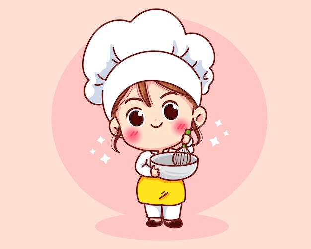 Free Vector | Cute bakery chef girl smiling in uniform mascots cartoon ...