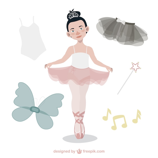Cute ballet dancer with accessories