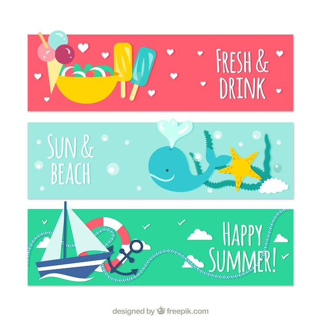 Cute banners for summer Vector | Free Download