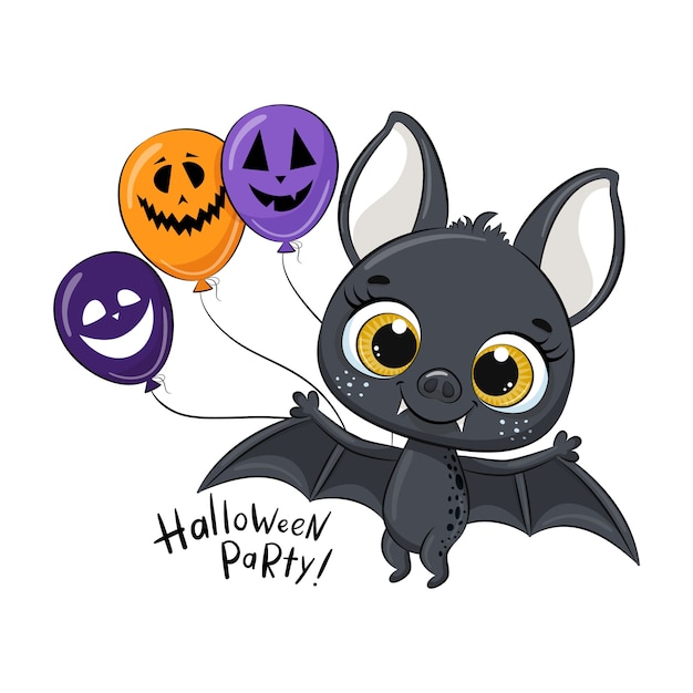 Premium Vector Cute bat with balloon. happy halloween illustration.