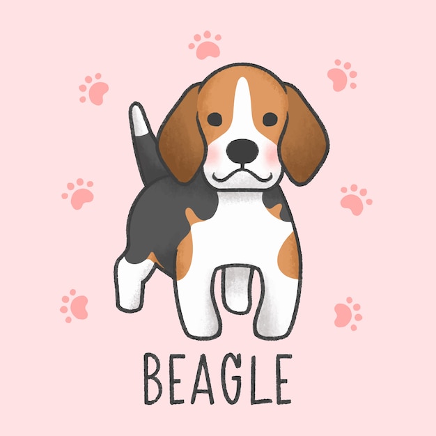 Cute beagle cartoon hand drawn style Premium Vector