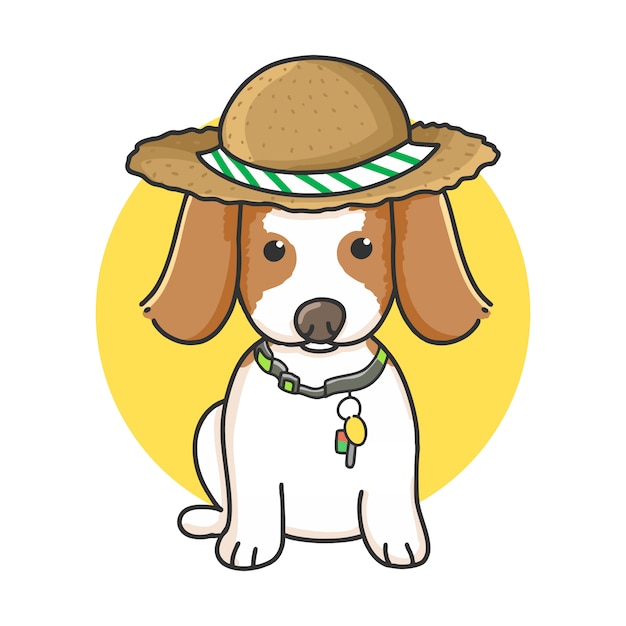 Premium Vector | Cute beagle dog cartoon with summer hat