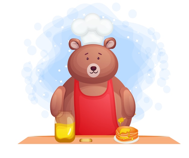 Premium Vector | Cute bear breakfast food with pancakes