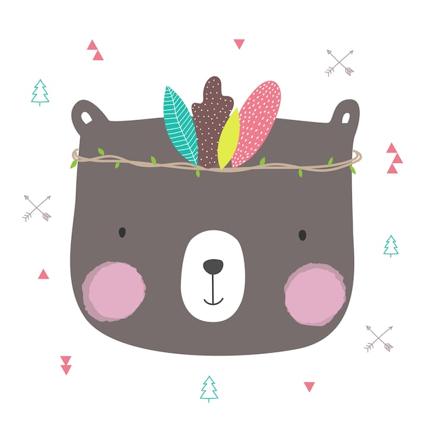 Cute bear cartoon hand drawn for greeting card design. Premium Vector