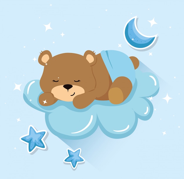 Premium Vector | Cute bear in cloud with decoration