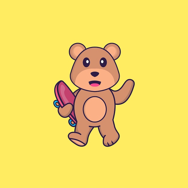 Premium Vector | Cute bear holding a skateboard animal cartoon concept ...