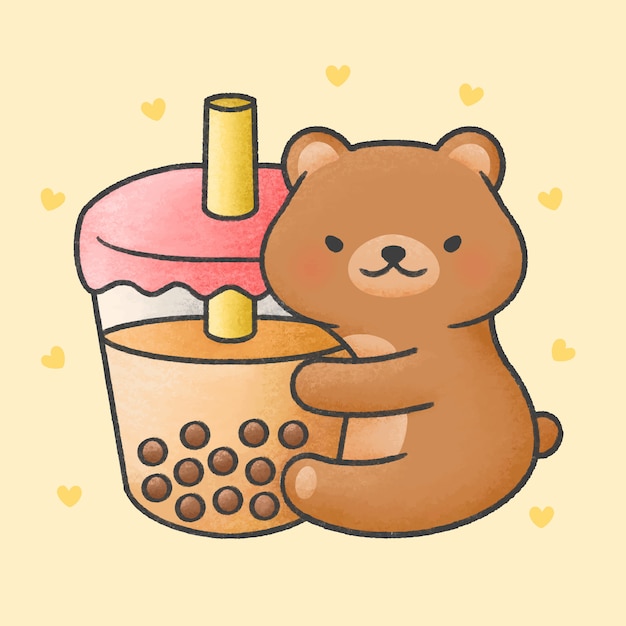 Cute bear hug bubble milk tea | Premium Vector