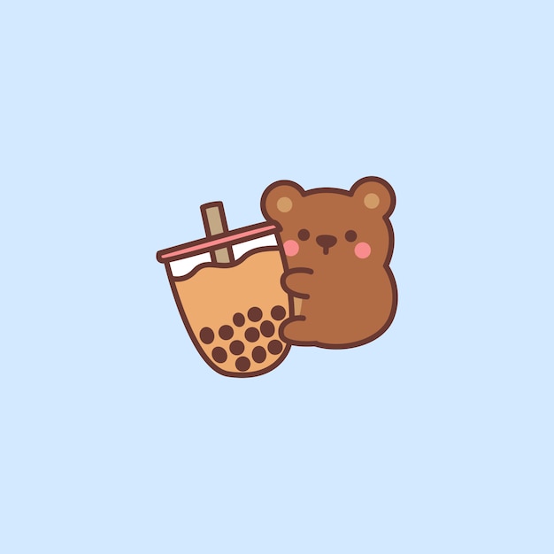 Premium Vector | Cute bear loves bubble tea cartoon, vector illustration