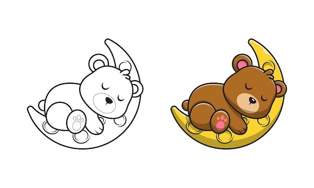 Premium Vector | Cute bear on moon cartoon coloring pages