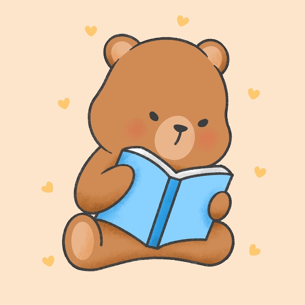 Premium Vector | Cute bear reading a book cartoon hand drawn style