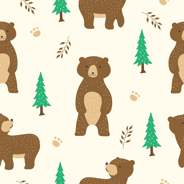 Premium Vector Cute Bear Seamless Pattern For Wallpaper