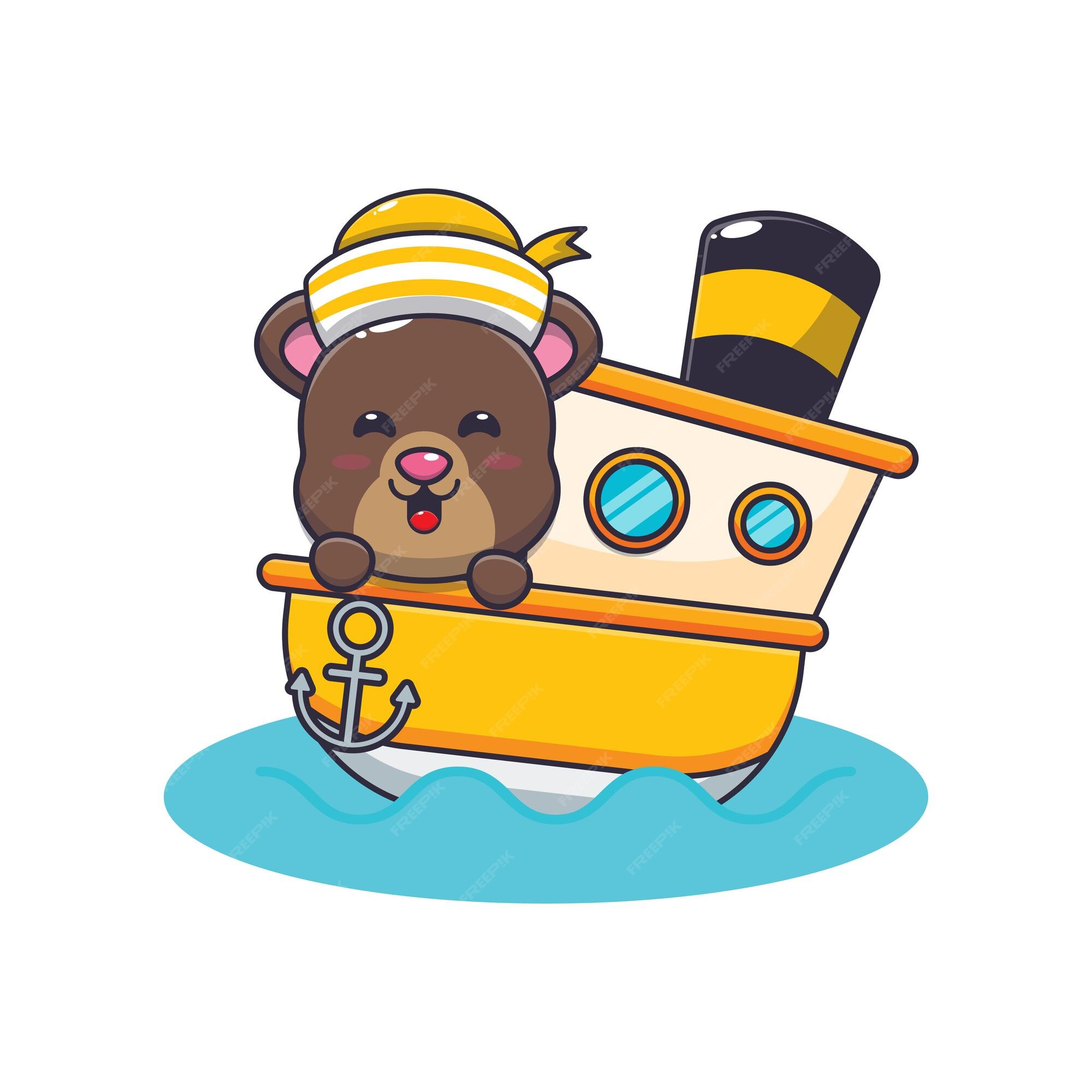 Premium Vector | Cute bear on the ship