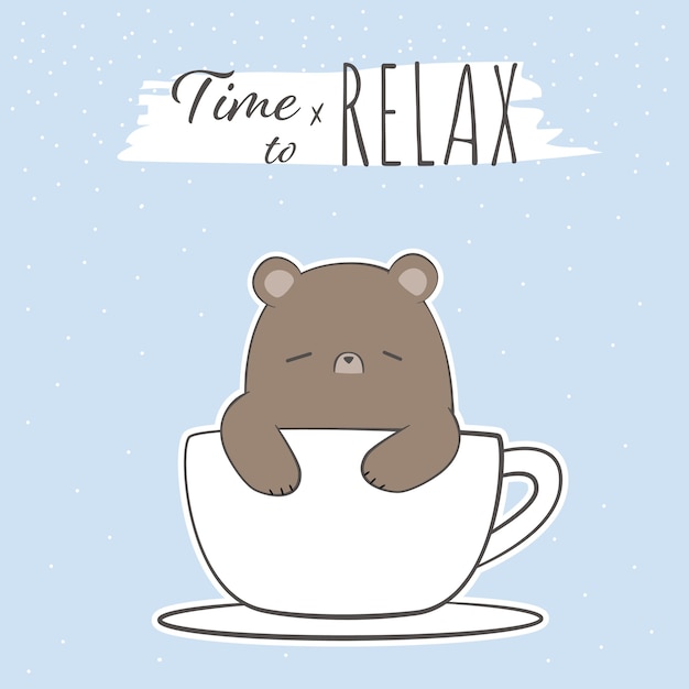 Premium Vector | Cute bear sleeping in coffee cup cartoon doodle ...