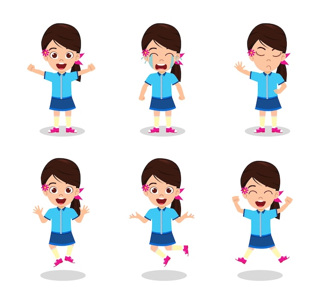 Premium Vector | Cute beautiful kid girl with different expressions