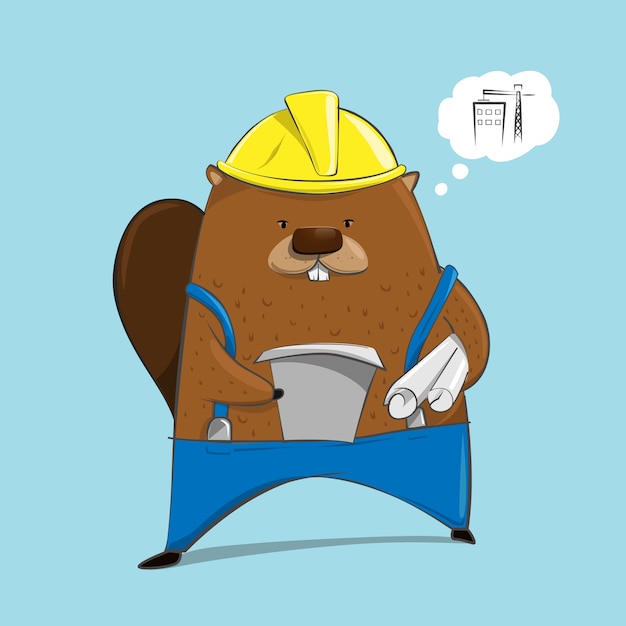 Premium Vector | Cute beaver in engineer character cartoon illustration