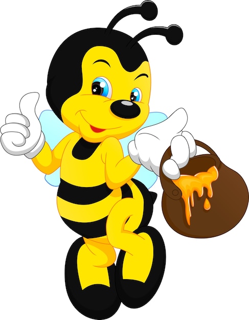 Download Cute bee cartoon with honey Vector | Premium Download
