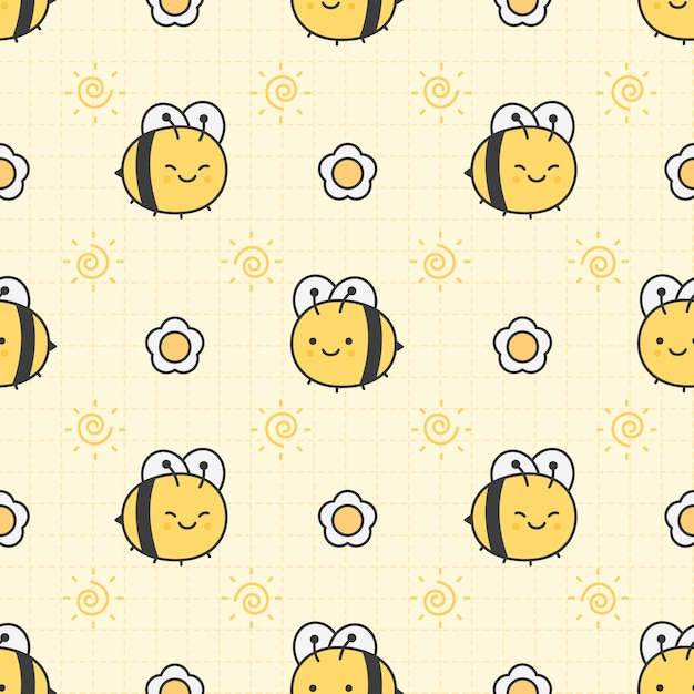 Download Cute bee and flower seamless pattern background | Premium ...