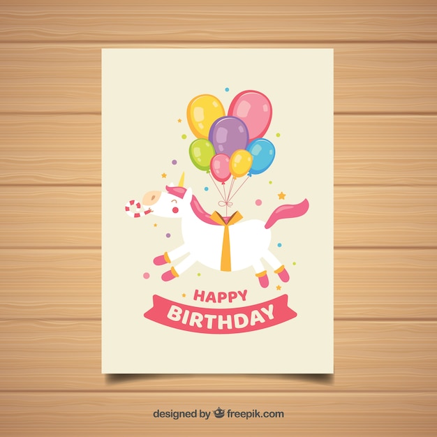 Download Cute birthday card with unicorn Vector | Free Download