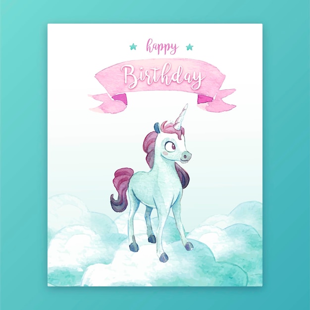 Download Cute birthday card with unicorn | Free Vector