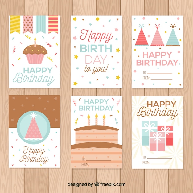 Free Vector | Cute birthday cards collection