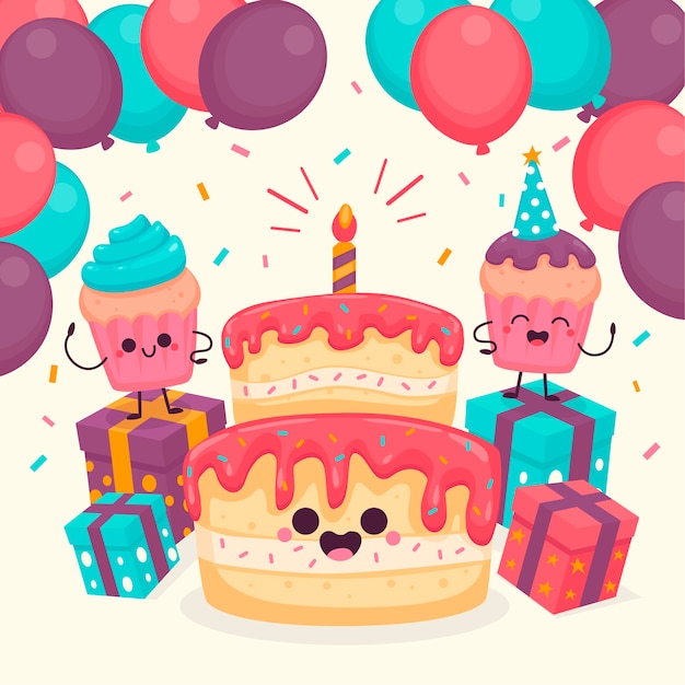 無料のベクター かわいい誕生日キャラクターのイラスト