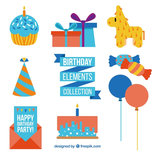 Download Cute birthday decoration in flat design Vector | Free Download