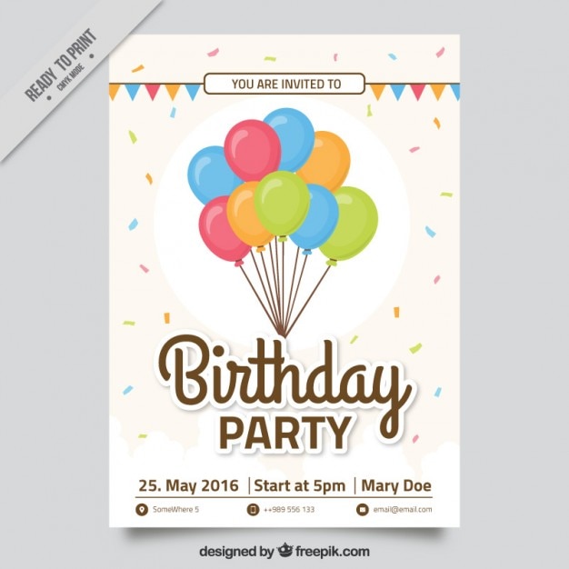 Cute birthday party invitation with colored
ballons