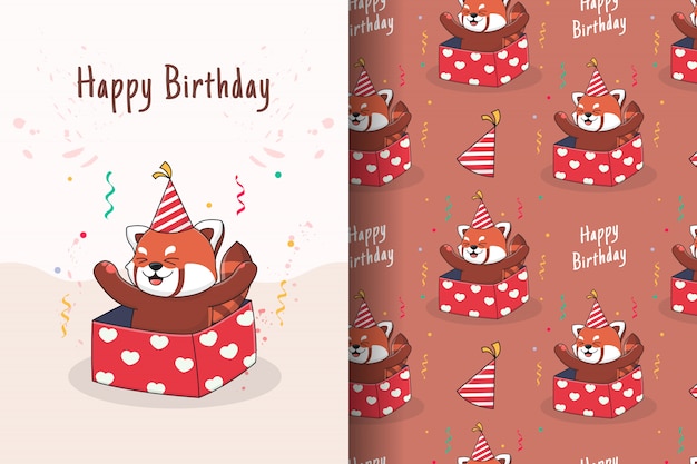 Download Premium Vector | Cute birthday red panda seamless pattern ...