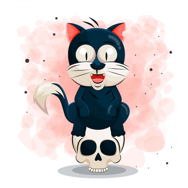 ハロウィンイラストのかわいい黒猫漫画 プレミアムベクター