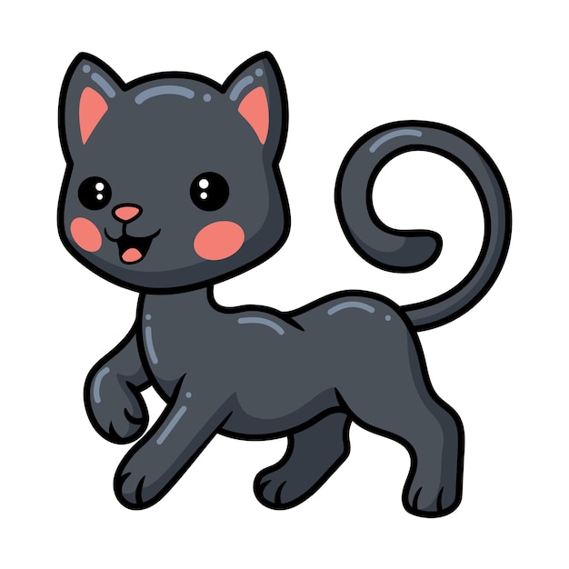 Premium Vector | Cute black little cat cartoon posing