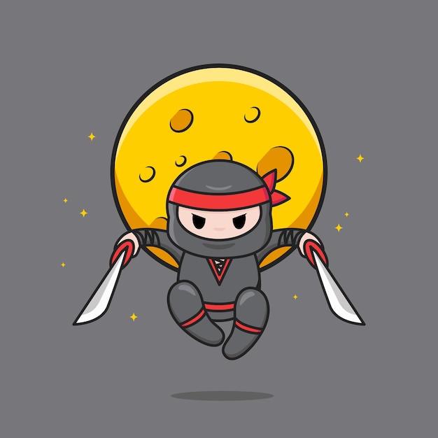 Premium Vector Cute Black Ninja With Red Headband Jumping