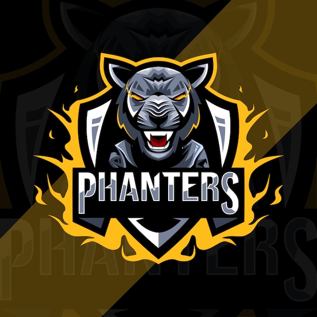 Premium Vector | Cute black panther mascot logo esport template