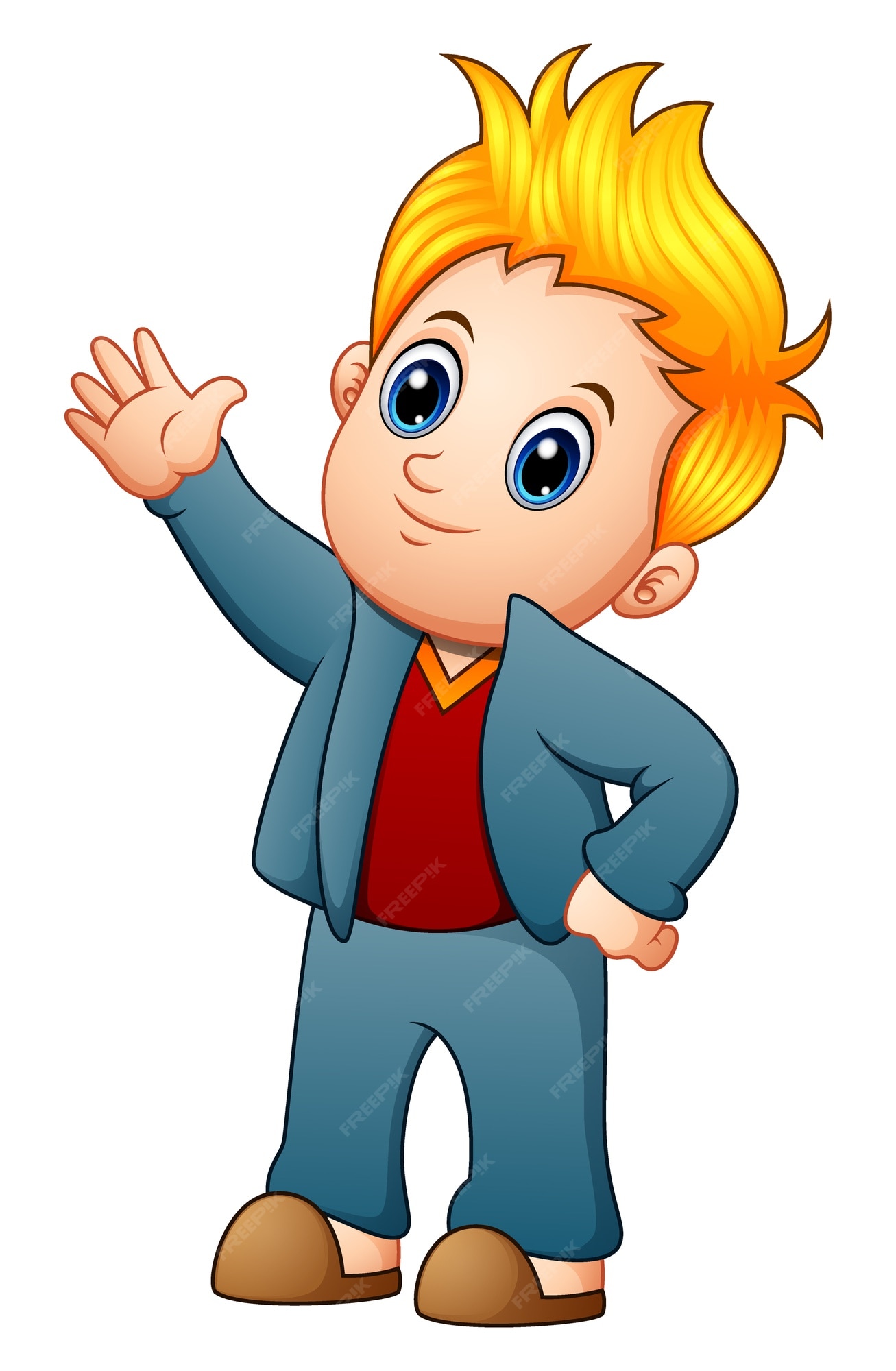 Premium Vector | Cute blonde boy waving hand