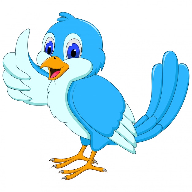 Premium Vector | Cute blue bird cartoon giving a thumbs up