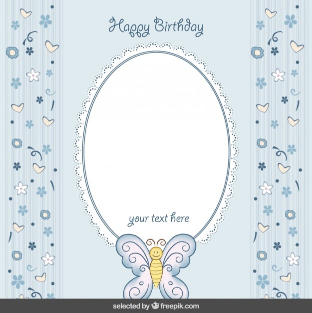 Download Cute blue birthday card with butterfly | Free Vector