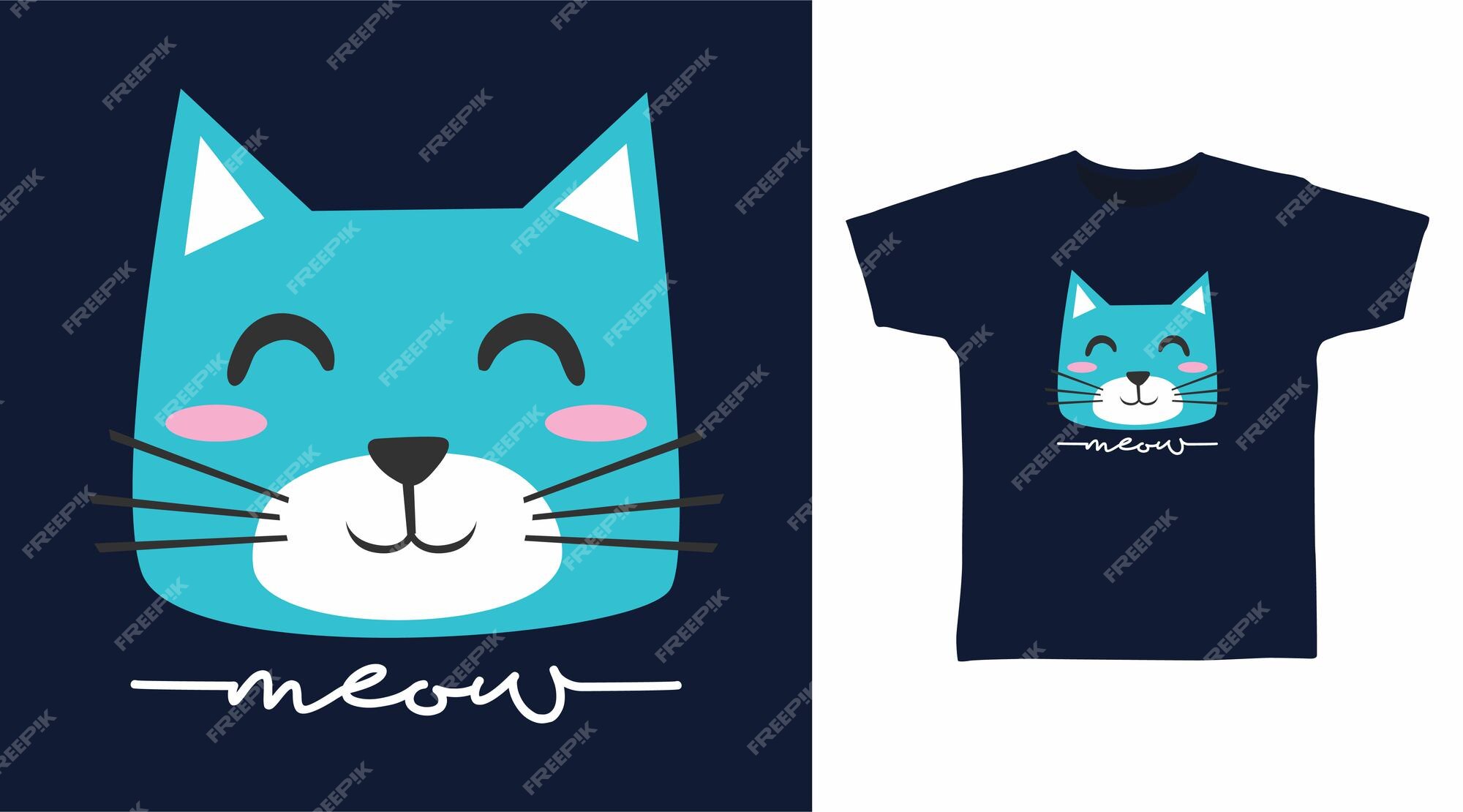 Premium Vector | Cute blue cat tshirt design