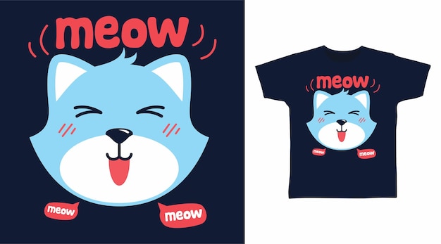 Premium Vector | Cute blue cat for tshirt design