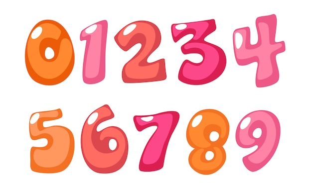 子供のためのピンク色のかわいい太字フォント番号 プレミアムベクター