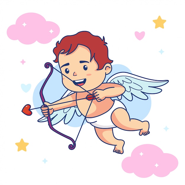 Download Cute boy baby angel hold bow and love arrow | Premium Vector