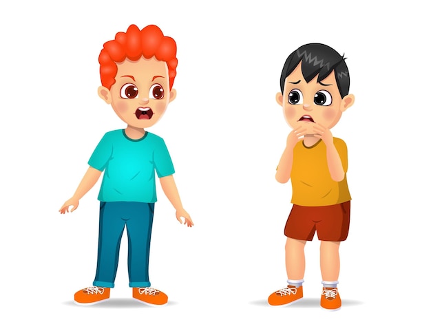 Premium Vector | Cute boy child angry and shout to little boy. isolated