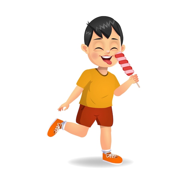 Premium Vector | Cute boy child eat candy. isolated